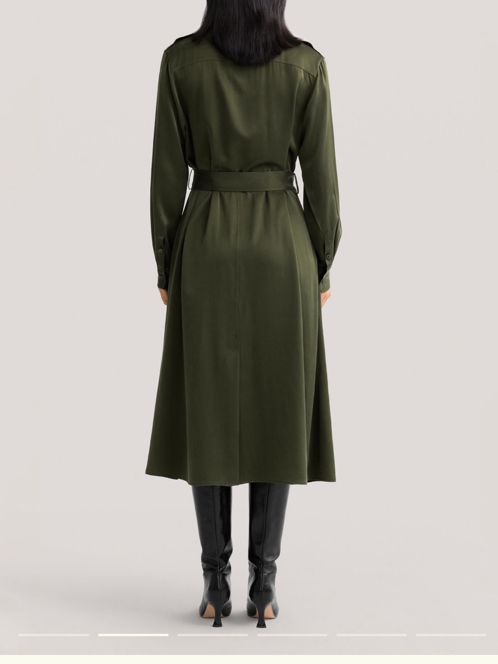 LilySilk Silk Suede Safari Military Trench Dress– Moss- Size L– NWT –$369 Retail - Picture 2 of 8